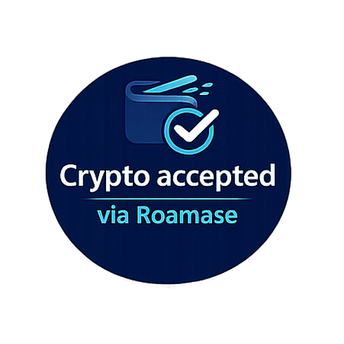 Crypto accepted via Roamase round badge